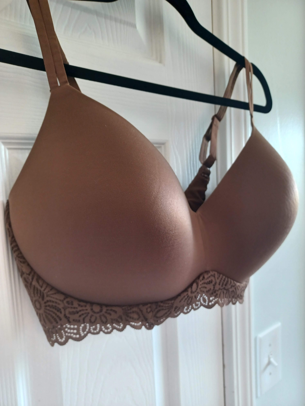 NWT Smooth Lace Trim T-Shirt Bra Chocolate Brown Wirefree Strappy Loungewear XXL